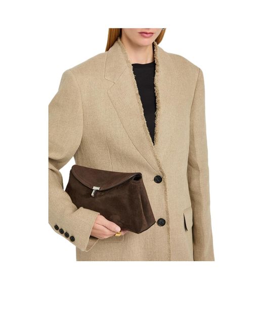 Totême Brown T-Lock Suede Clutch
