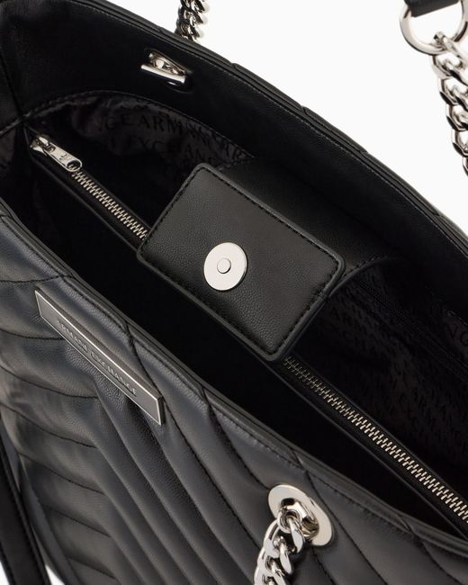ARMANI EXCHANGE Black Matelassé-Effect Tote Bag