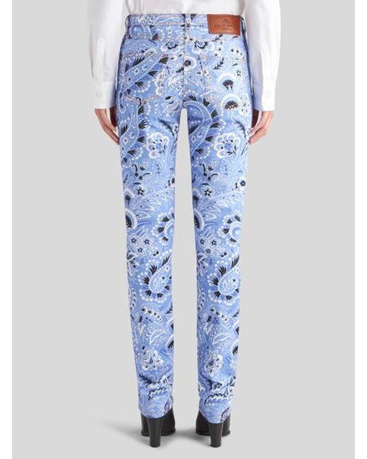 Etro Blue Bandana-Printed Mid-Rise Skinny Jeans