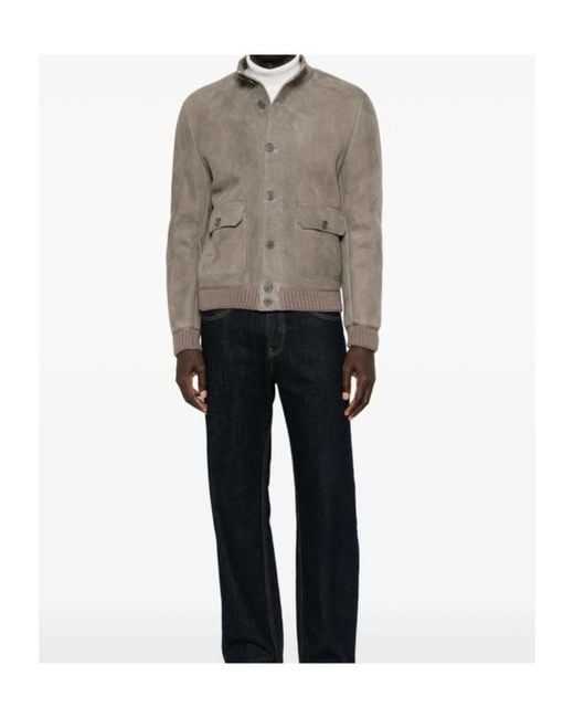 Salvatore Santoro Gray Suede Ribbed-Trim Jacket for men