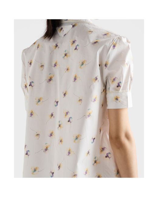 Prada White Floral Print Poplin Mini-Dress
