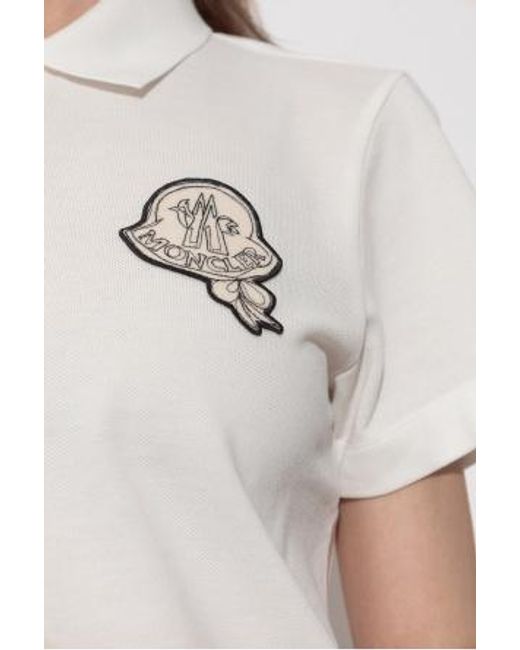 Moncler White Logo Patch Short Sleeved Polo Shirt