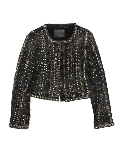 R13 Black Embellished Cropped Jacket