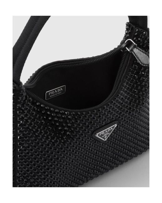 Prada Black Re-Edition Mini Satin Bag With Crystals