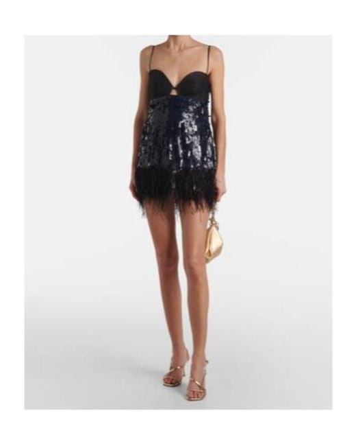 Johanna Ortiz Blue Feather-Trimmed Sequined Minidress
