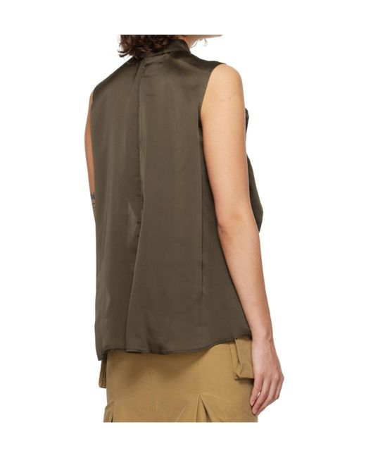 Sacai Brown Ruffled Sleeveless Top