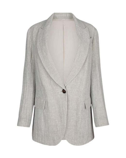 Brunello Cucinelli Gray Single Breasted Sleeved Blazer