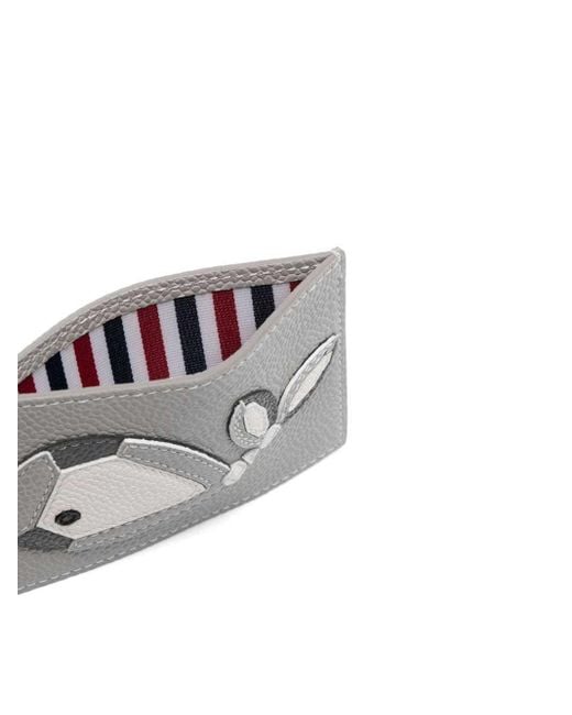 Thom Browne Gray Whale-Appliqué Pebbled Cardholder for men