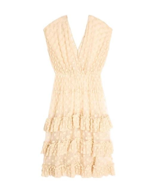 Dries Van Noten Natural Ruffled Mesh Dress