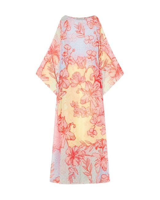 Mary Katrantzou Pink Printed Fil Coupé Organza Kaftan