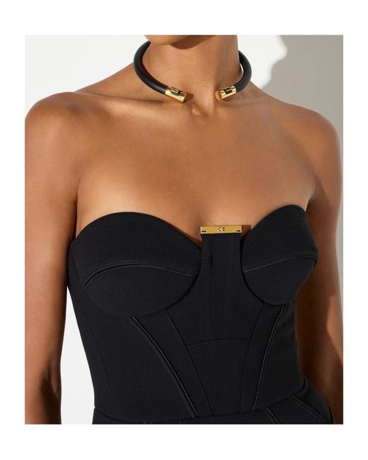 Elisabetta Franchi Metallic Tube Necklace With Logos