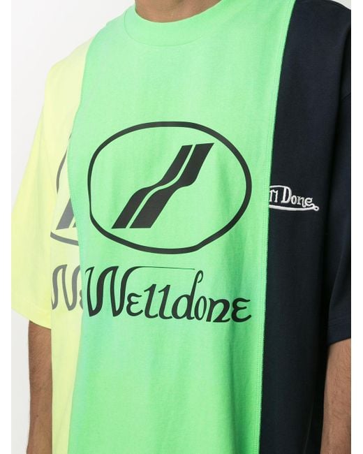 we11done Green Colour Block T-Shirt for men