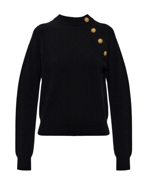 Balmain Blue Button-Detailed Knitted Sweater