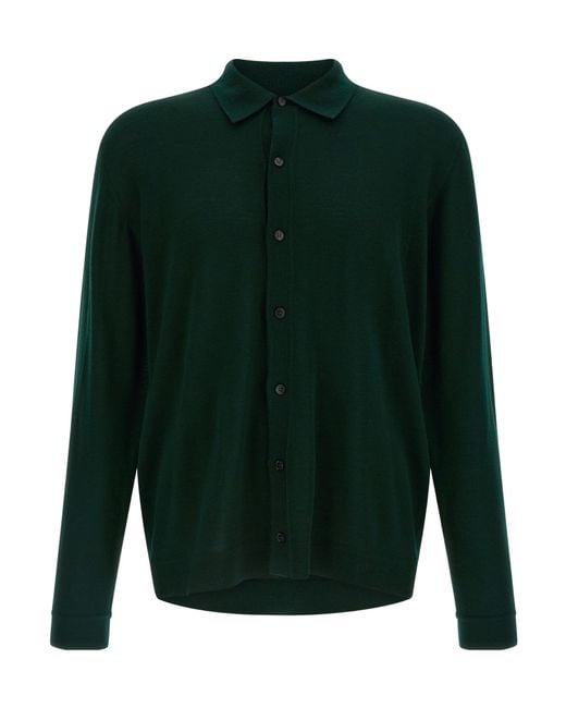 Roberto Collina Green Shirt-Collar Button Cardigan for men