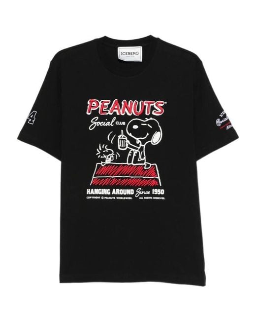 Iceberg Black Peanuts-Embroidered T-Shirt for men