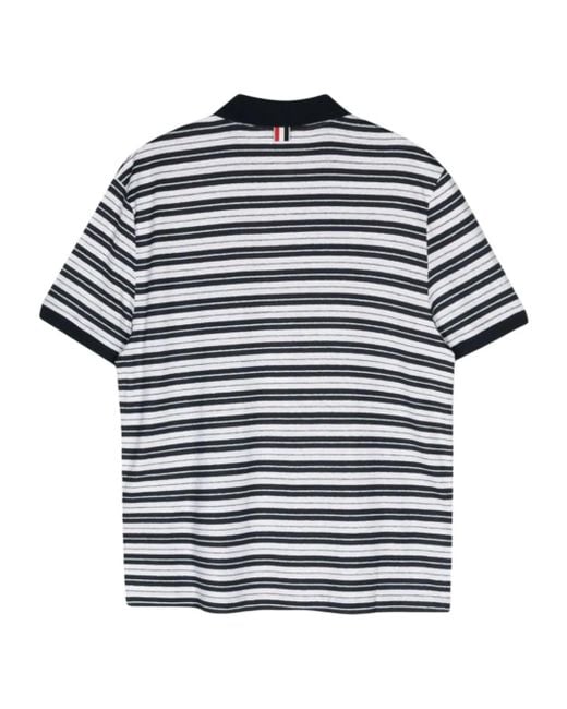 Thom Browne Blue Striped Short-Sleeved Polo Shirt for men