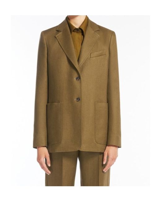Max Mara Brown Single-Breasted Linen Blazer