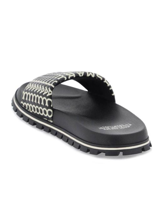 Marc Jacobs Black Monogram Printed Slip-On Slides