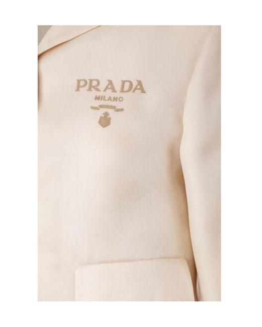 Prada Natural Logo-Print Silk Jacket