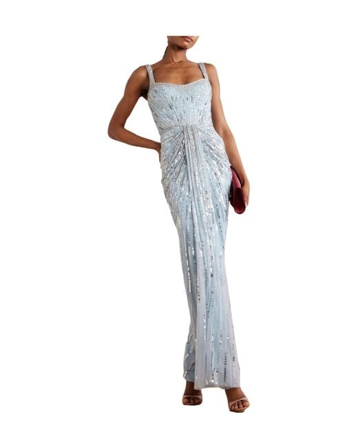 Jenny Packham Blue Embellished Tulle Gown