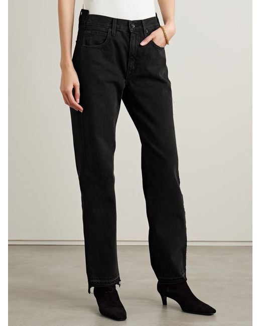 SLVRLAKE Denim Black London Frayed Paneled High-Rise Straight-Leg Organic Jeans