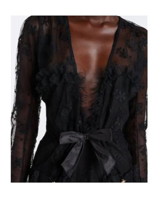 Alessandra Rich Black Bow-Detail Lace Maxi Dress
