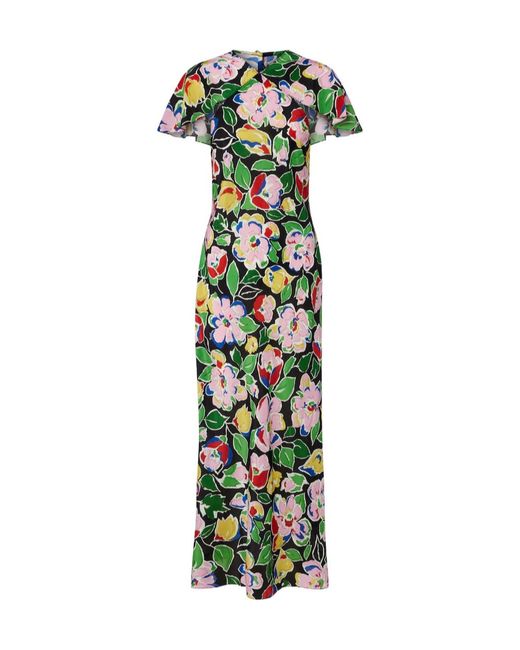 Rixo Green Jeannie Floral Silk Maxi Dress