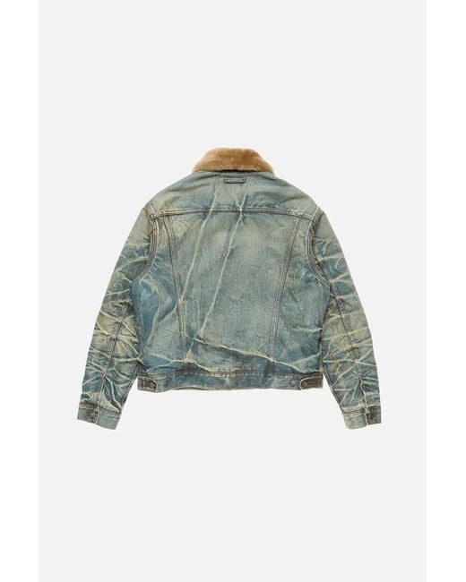 Acne Green Denim Jacket With Fur Collar for men
