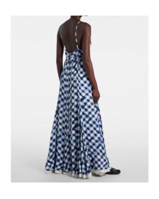 Proenza Schouler Blue June Checked Crepe De Chine Maxi Dress