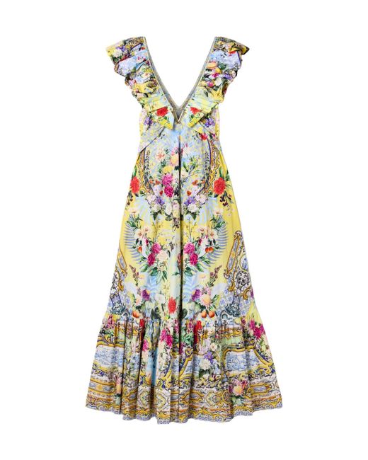 Camilla White Embellished Belted Ruffled Printed Organic Cotton-Poplin Maxi Dress