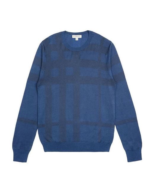 Burberry Blue Plaid Detail Pullover for men