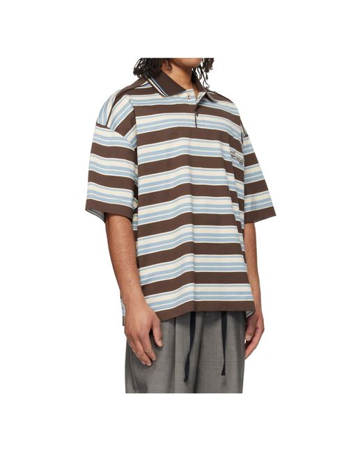 Wooyoungmi Gray Striped Short-Sleeved Polo Shirt for men