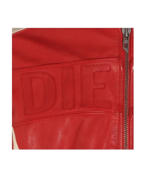 DIESEL Red Zip-Up Crewneck Leather Jacket for men