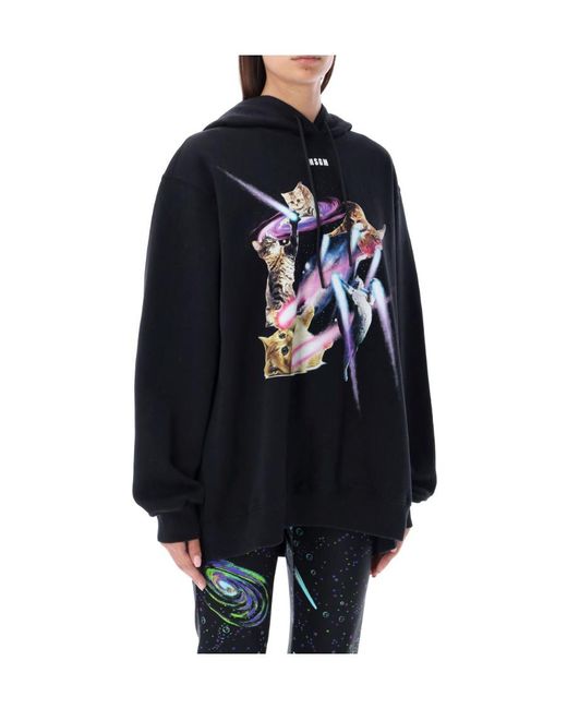 MSGM Blue Graphic-Print Drawstring Hoodie