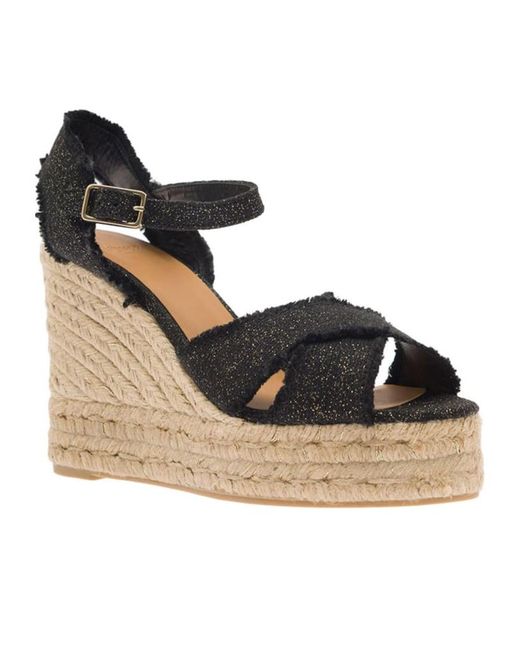 Castaner Metallic Cross Details Slope Heel Sandals