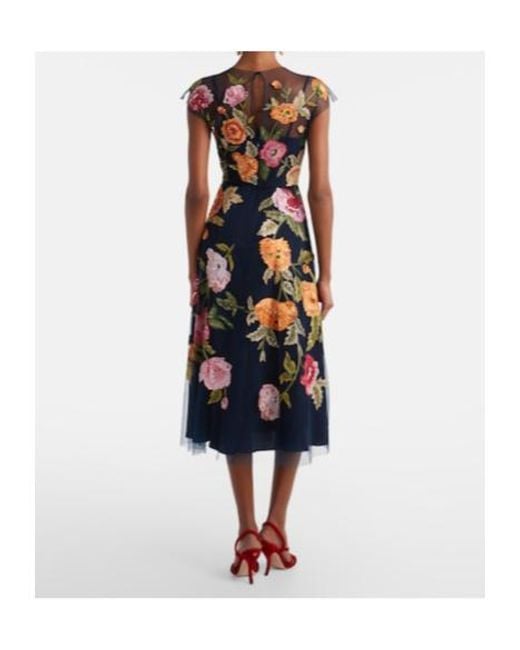 Carolina Herrera White Floral Sequined Tulle Midi Dress