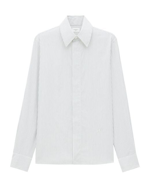 Saint Laurent White Cotton Stripe Cassandre Shirt for men