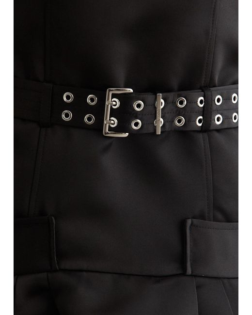 Ganni Black Belted-Waist Pleated Midi Dress
