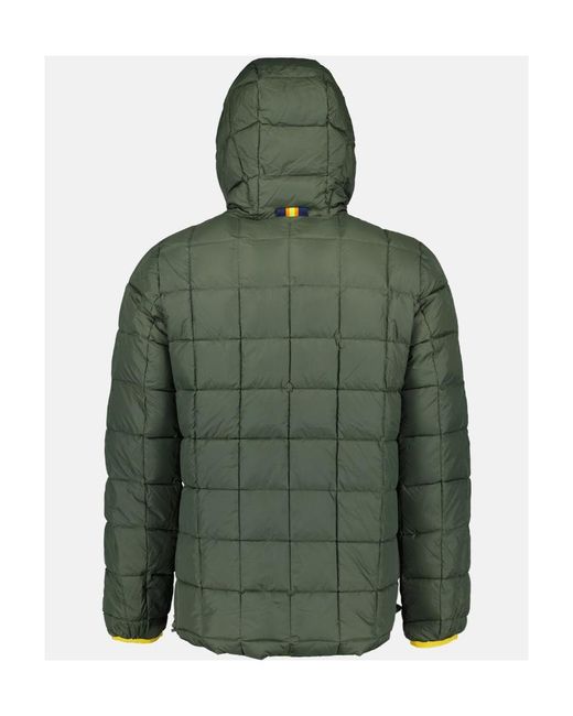 K-Way Yellow Logo-Patch Hooded Padded Jacket for men