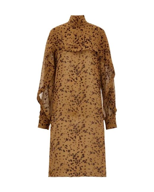 Ferragamo Brown Silk Dress With Orchid Print