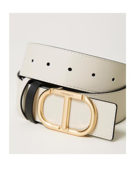Twinset White Buckle Reversible Leather Belt