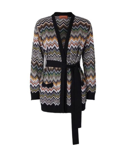 Missoni Black Chevron-Pattern Belted Cardigan