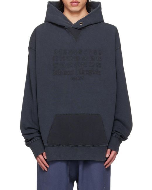 Maison Margiela Blue Logo Embroidered Reverse Hoodie for men
