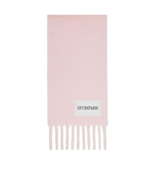 Sportmax Pink Logo-Patch Fringed Scarf