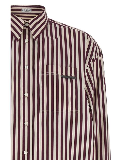 Brunello Cucinelli Red Striped Long Sleeved Shirt