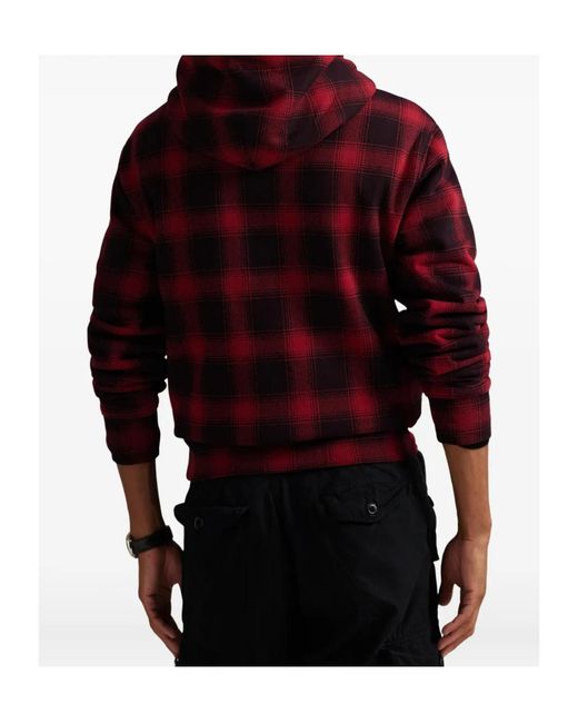 Ralph Lauren Red Polo Polo Bear Plaid Hoodie for men