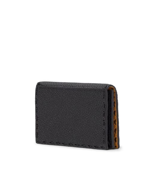 Fendi Black Stitched Selleria Leather Card Holder for men
