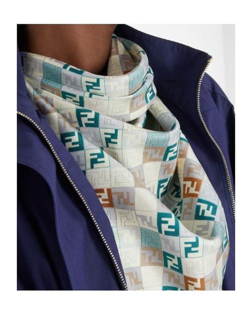 Fendi Blue Monogrammed Square Scarf