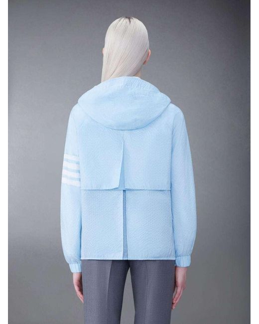Thom Browne Blue 4-Bar Stripe Detailed Hooded Jacket