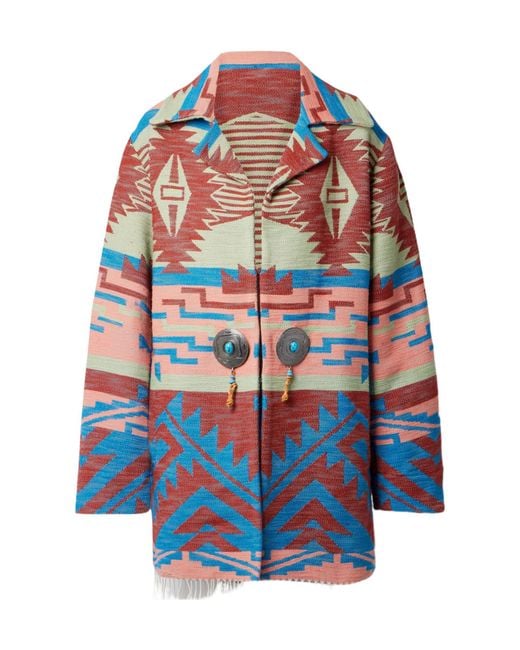 Fortela Blue Fringed-Trimmed Jacquard Pure Cotton Jacket